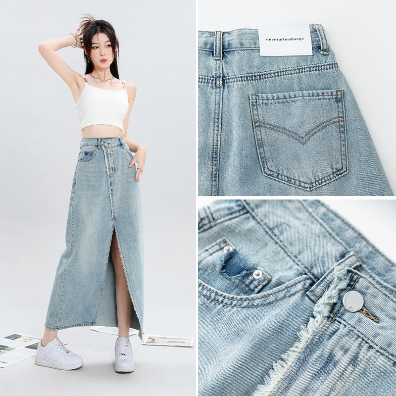 Light Color Irregular Denim Skirt For Women