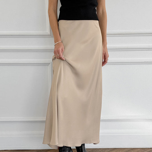 Temperament Khaki Simple Skirt Cross-border Minority All-match High Waist Slim Fit Long Dress