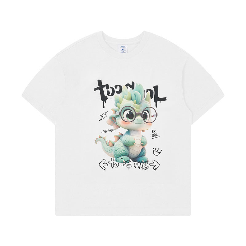 Cute Dragon Printed Short-sleeved T-shirt Men's Loose