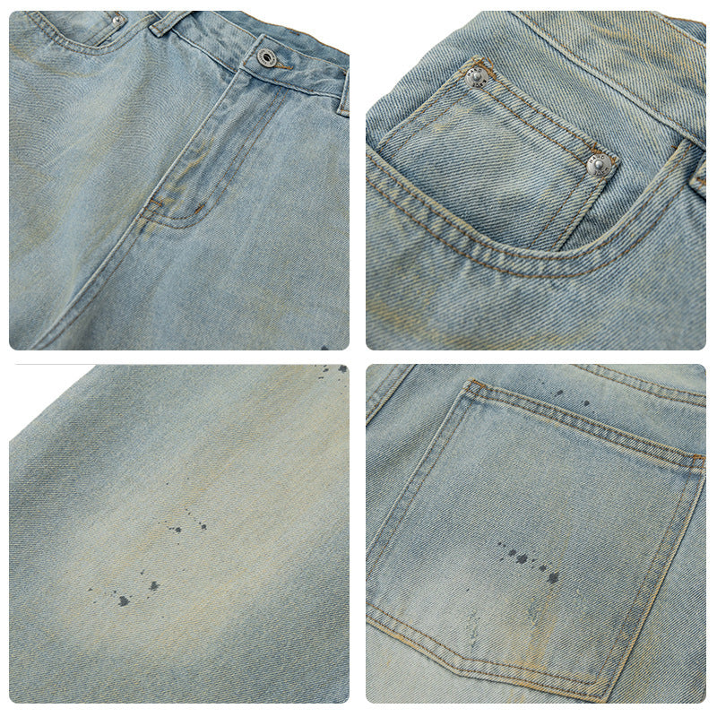 Paint Point Washed Light Blue Jeans For Men