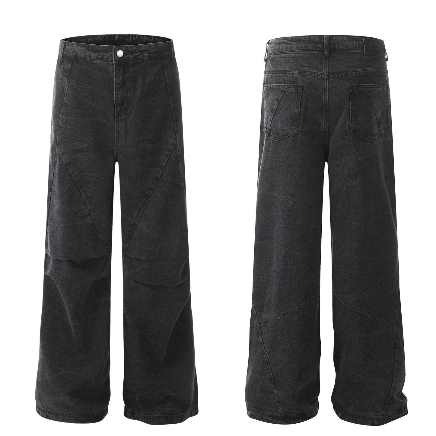 High Street Washed Black Stitching Wide Leg Jeans