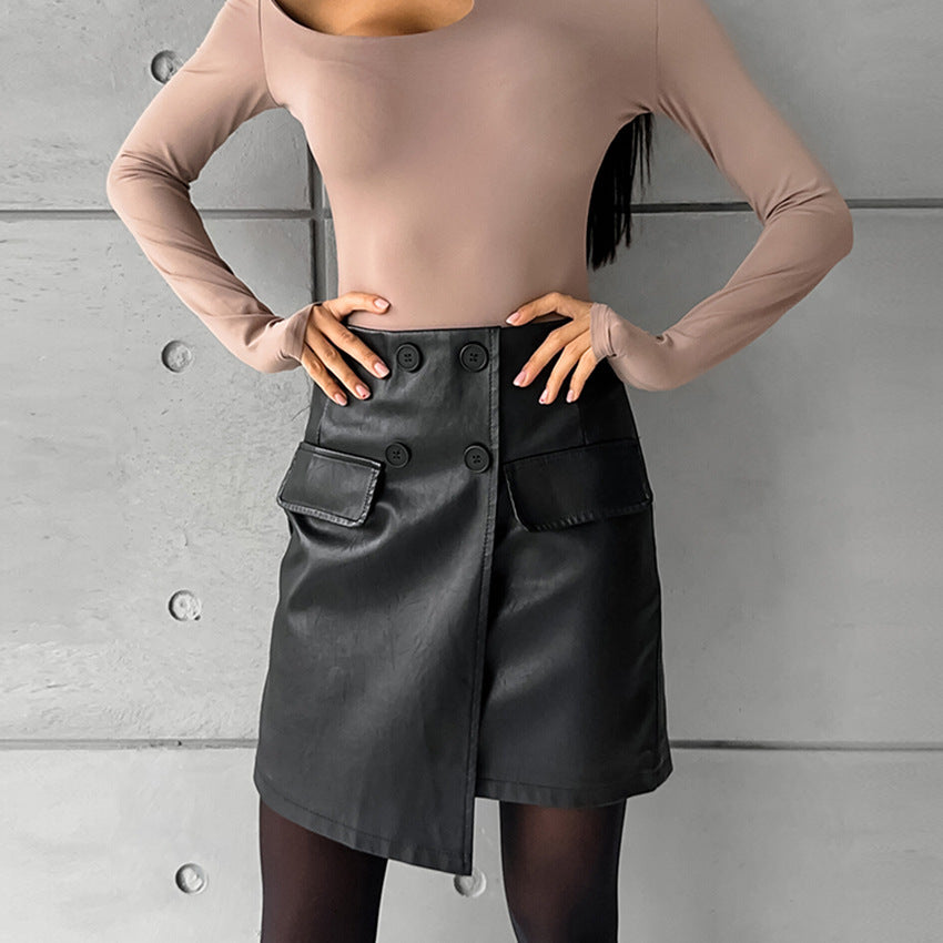 European And American Girl Leather Hip Skirt Female Punk Dark A Word