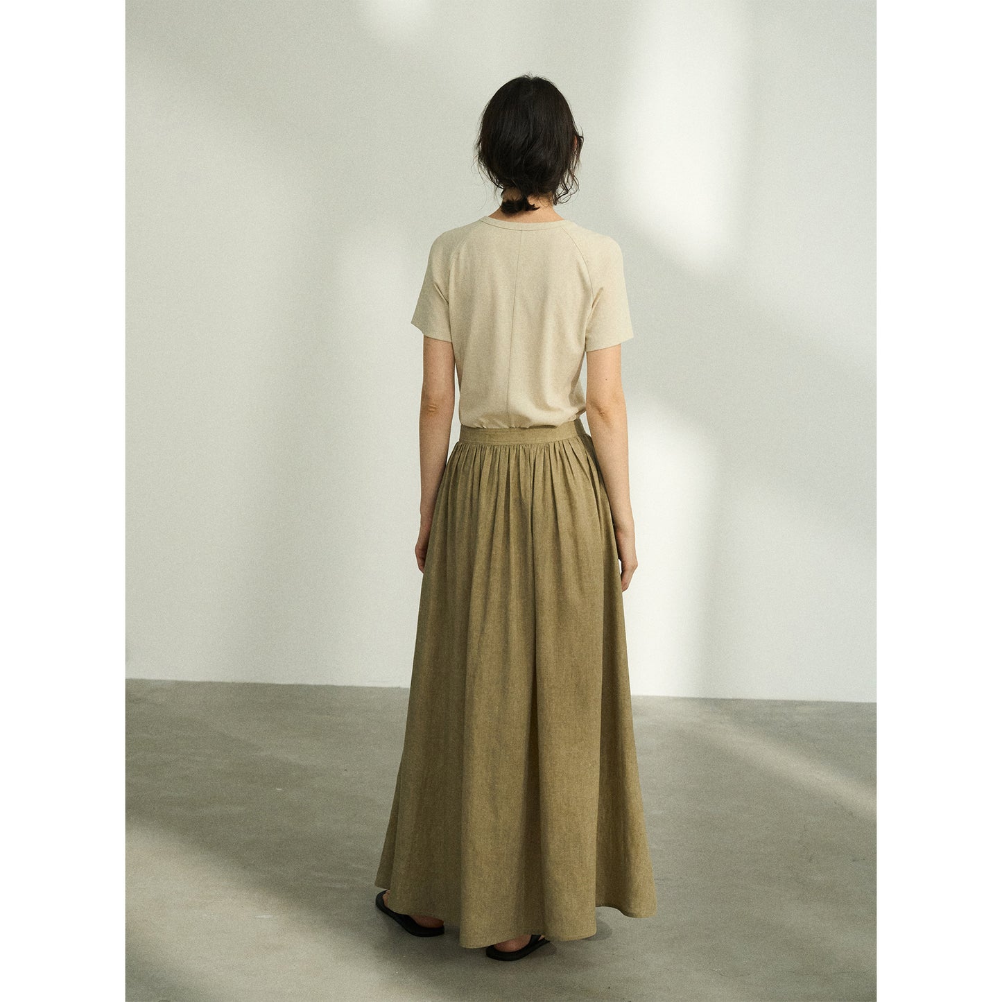 Tencel Linen Fried Color Bone Big Umbrella Skirt Version Pleated Skirt For Women