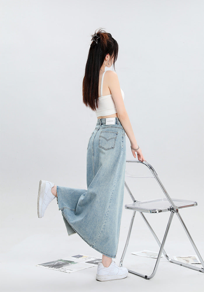 Light Color Irregular Denim Skirt For Women