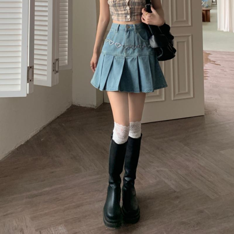 High Waist Hip-wrapped Skirt Pleated Denim Skirt