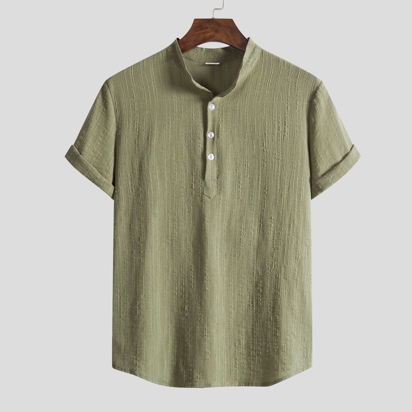 Men's Cotton Linen Shirt Stand Collar