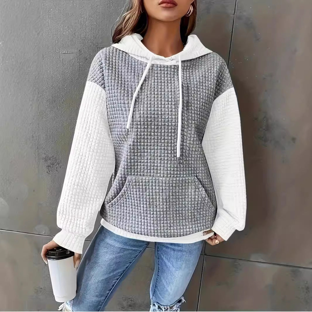 Casual Loose Stitching Color Block Pullover Hoodie