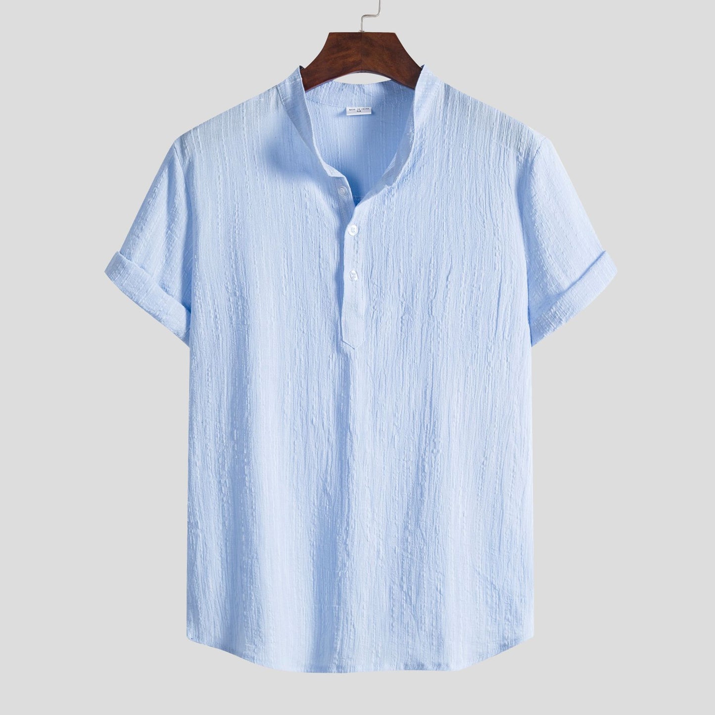 Men's Cotton Linen Shirt Stand Collar