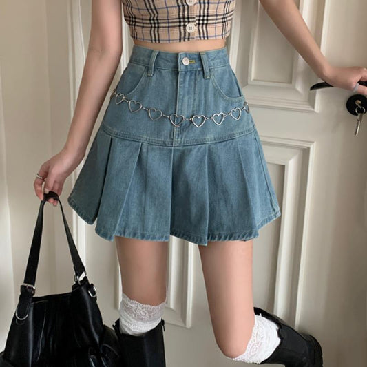 High Waist Hip-wrapped Skirt Pleated Denim Skirt