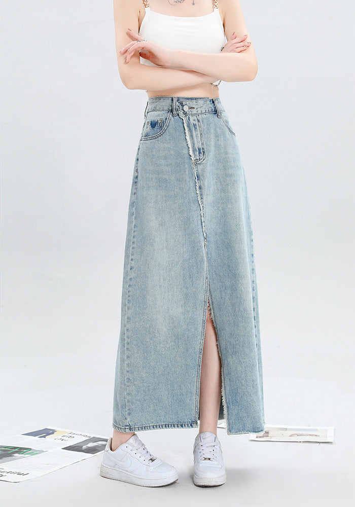 Light Color Irregular Denim Skirt For Women