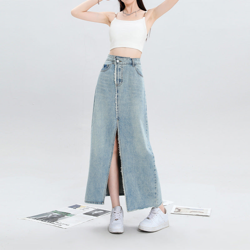 Light Color Irregular Denim Skirt For Women