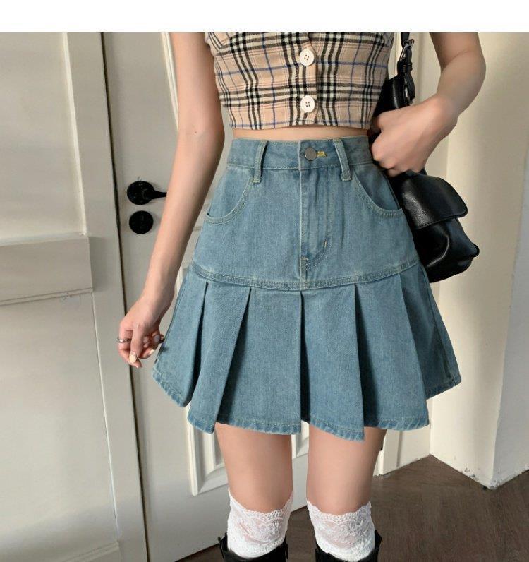 High Waist Hip-wrapped Skirt Pleated Denim Skirt