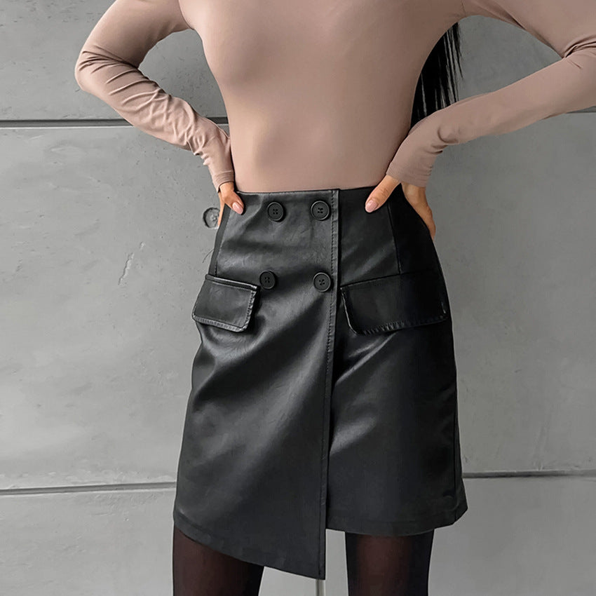 European And American Girl Leather Hip Skirt Female Punk Dark A Word