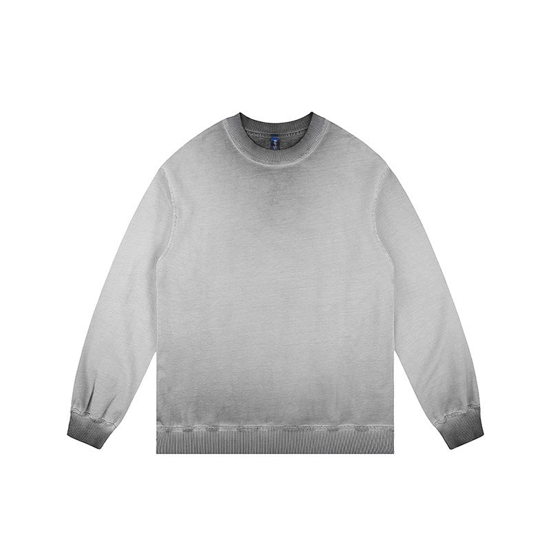 Heavy Washed Fried Color Distressed Round Neck Sweater