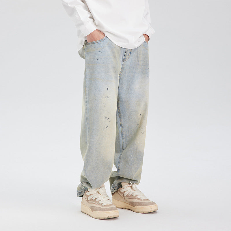 Paint Point Washed Light Blue Jeans For Men